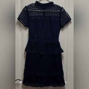 Tobi Sz Small Navy Lace Mock Neck Layered Skirt Mini Cocktail Dress Y2K Coquette